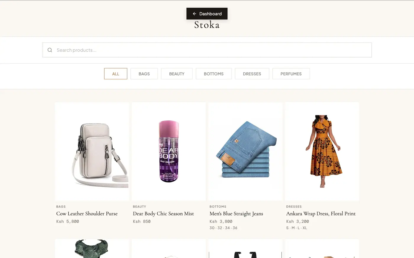 Stoka public shop page