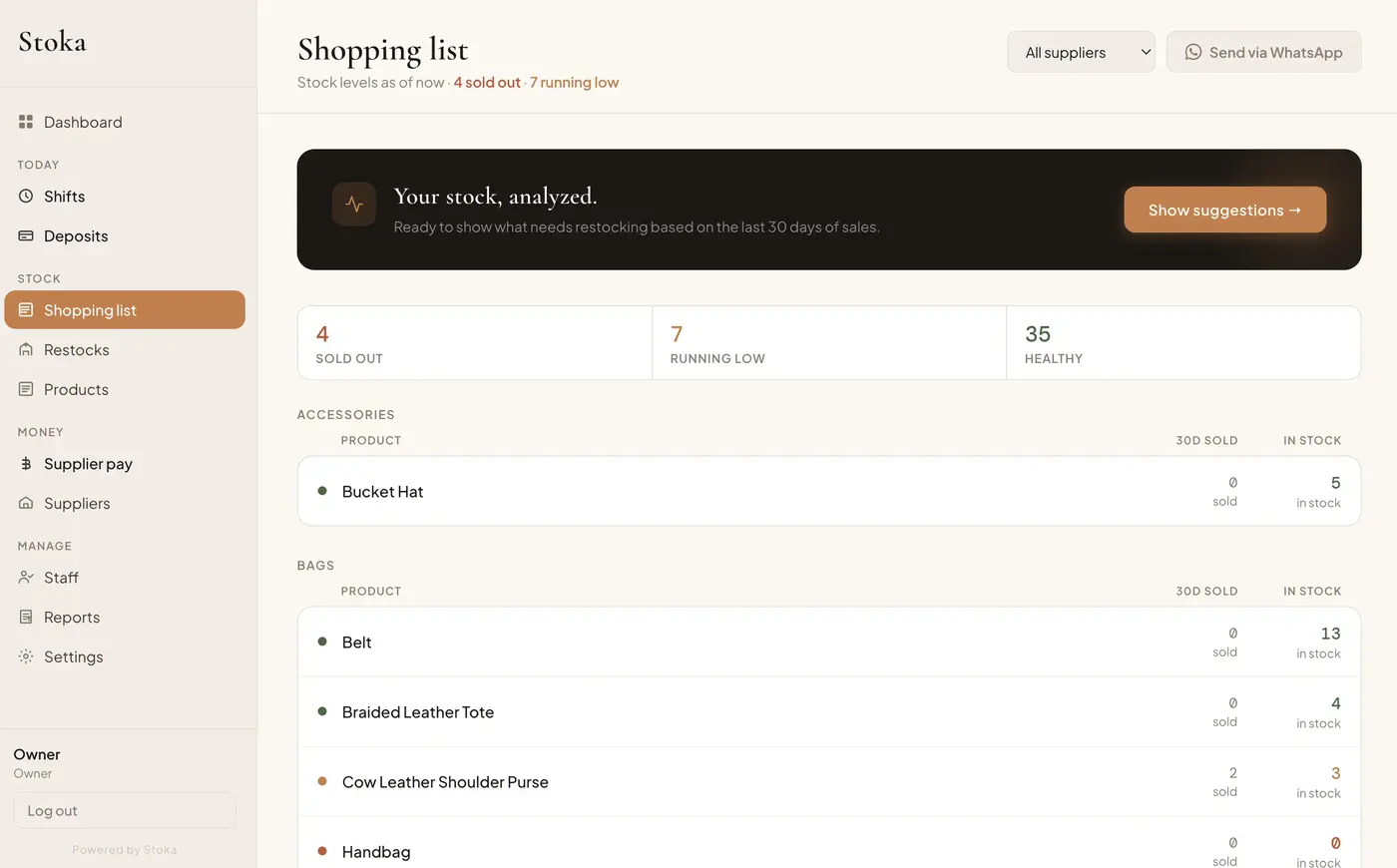 Stoka shopping list