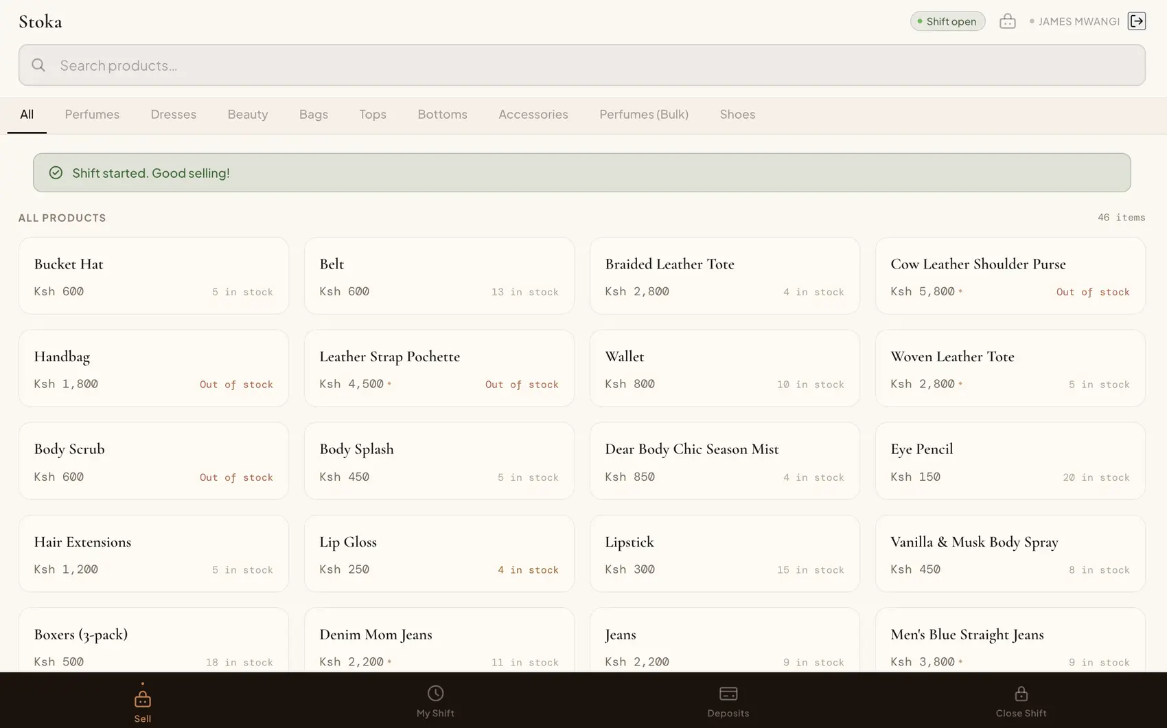 Staff selling interface on Stoka